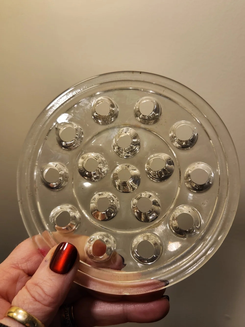 Vintage Clear Glass Flower Frog Vase Insert 16 Holes 5.25